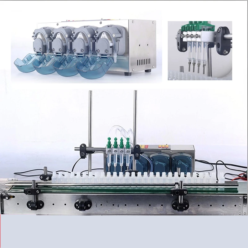 4 heads Peristaltic Pump Filling Machine Fully Automatic Liquid Filler With Conveyor Perfume Essential Oil Fragrance Oil Four