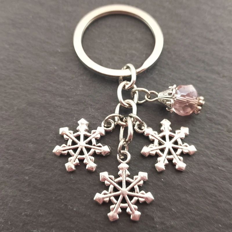 1Pc Lovely Christmas Snowflake KeyChain Snow Flake Key Chain Ring Purse Pendant For Classic Lovers\' Gift Jewelry