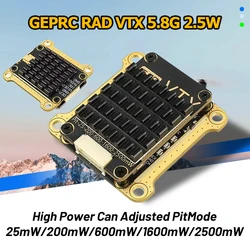 GEPRC RAD VTX 5.8G 2.5W/1.6W High Power Can Adjusted PitMode/25mW/200mW/600mW/1600mW/2500mW for FPV Long Range Racing Drone