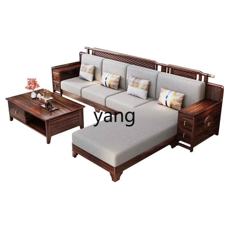 

LH solid wood sofa new Chinese living room leather sofa winter and summer dual-purpose corner sofa
