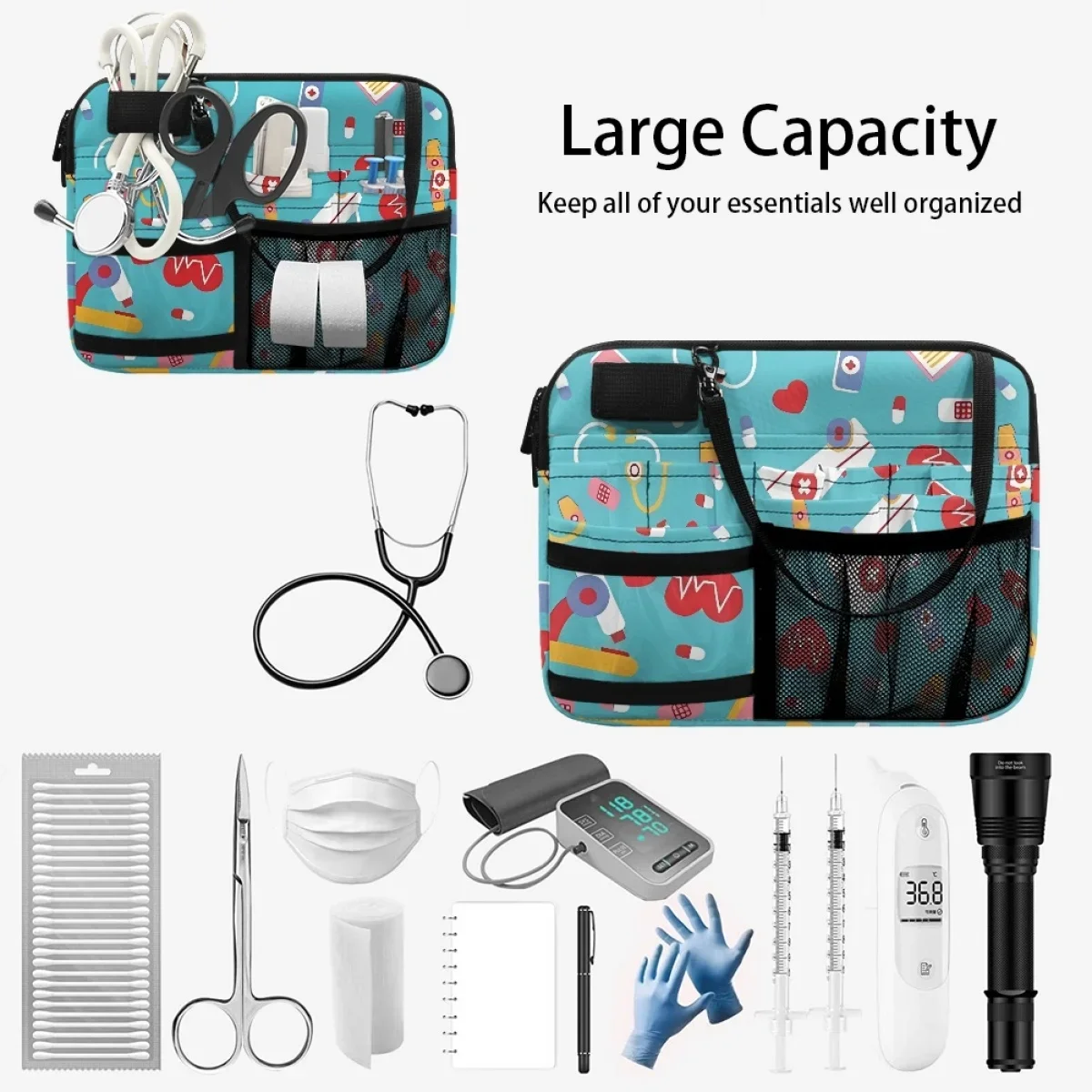 Adjustable Nurse Waist Bags Cartoon Ambulance Healthcare Equipment Print Fashion Ladies Organizer Pouch Multi Pocket Belt Bags