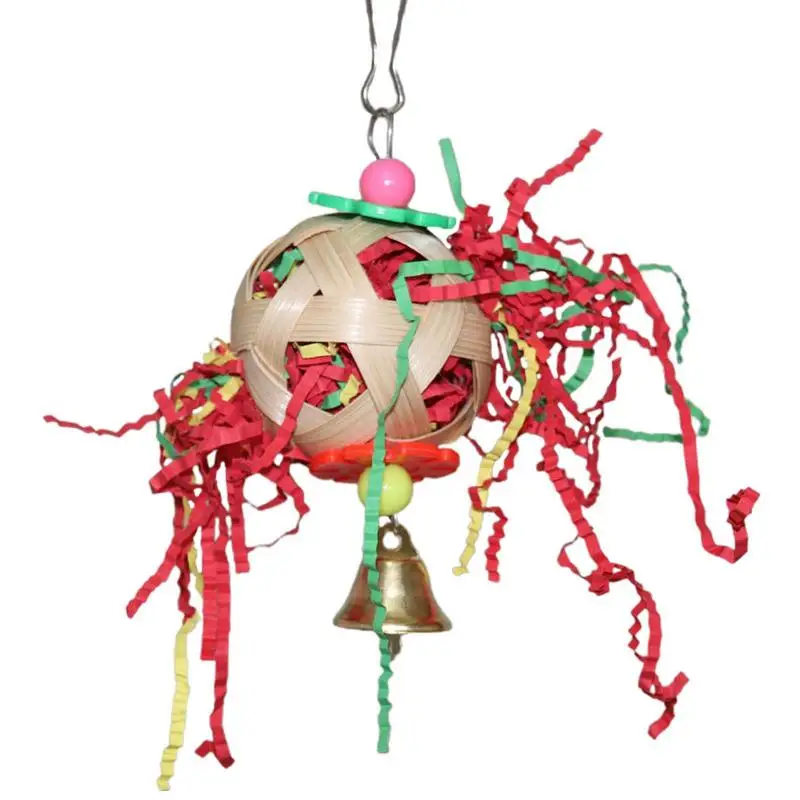 Parrot Foraging Toys Chew Shredder Ball For Sparrow Bird Chewing Toys Rattan Ball Bird Shredder Toy With Bell Suitable For