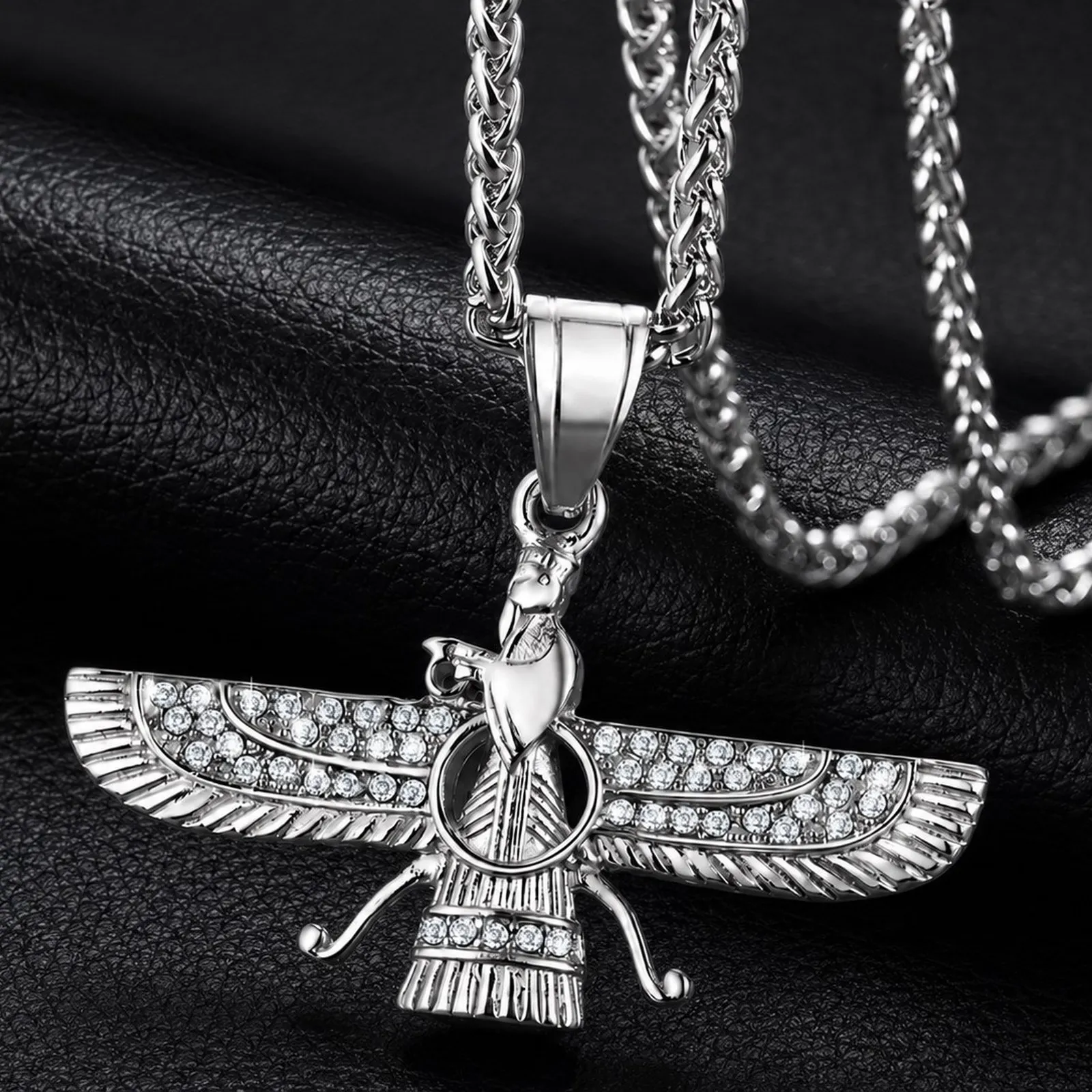 Ahura Mazda Zoroastrian Farvahar Wing Necklace Pendant Stainless Steel Medyan religi Achaemenian Men Jewelry - view 2