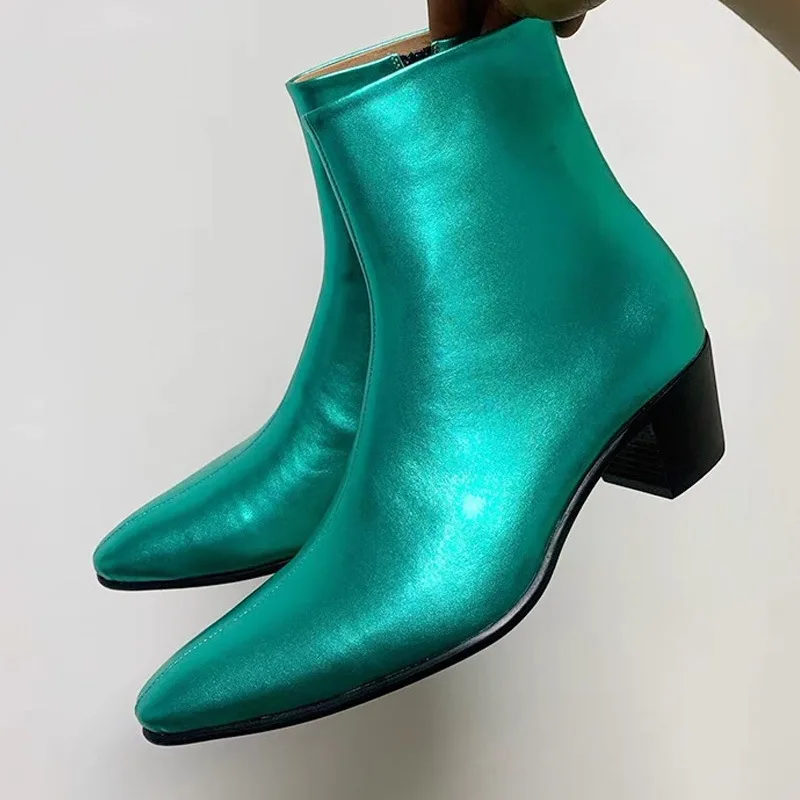 

Men Green High Top Boots High-quality High-heeled Pointed Trendy Banquet Men Boots