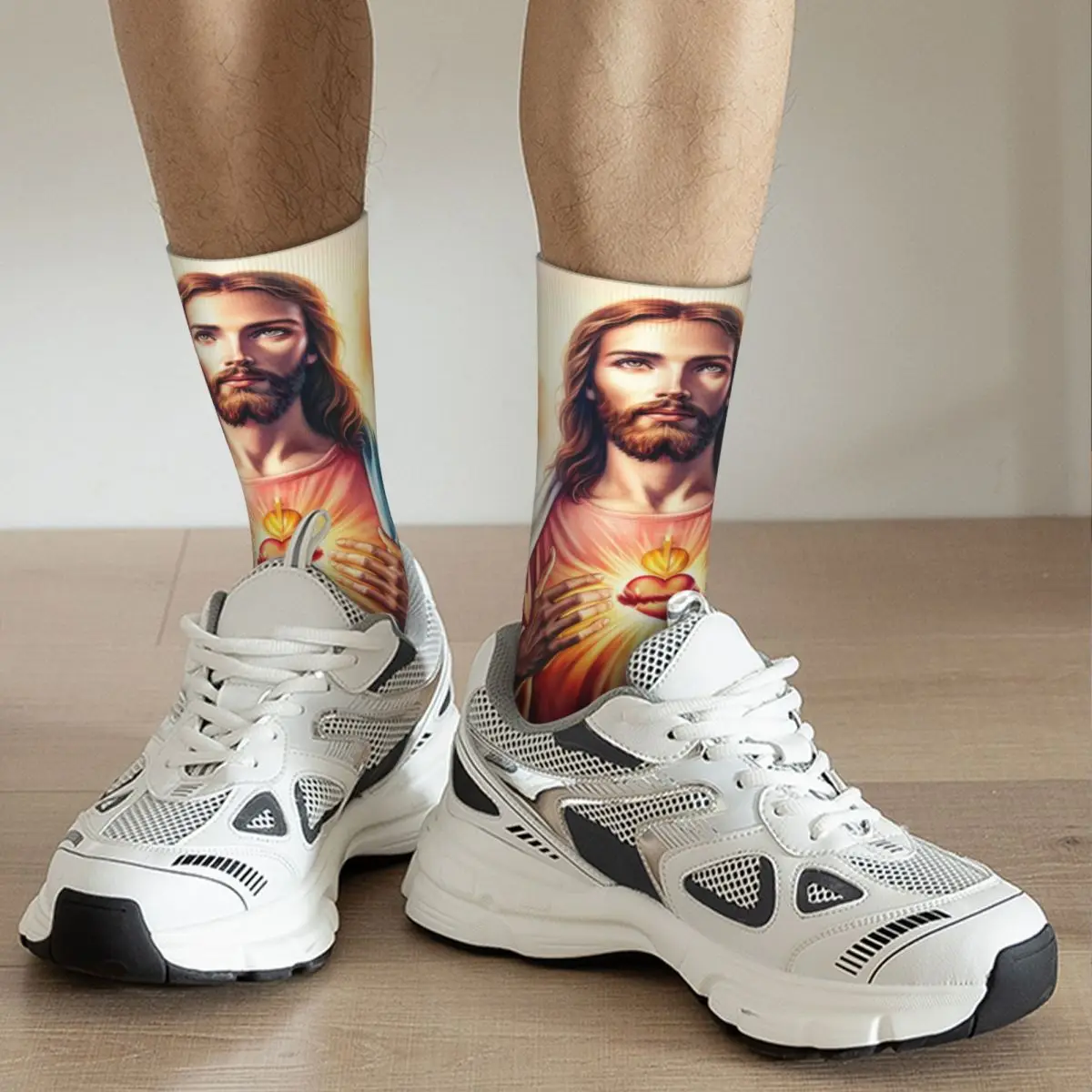 Catholic Saint Jesus Christ Socks for Women Men Merch All Seasons Christian Religious Cotton Middle Tube Socks Sweat Absorbing