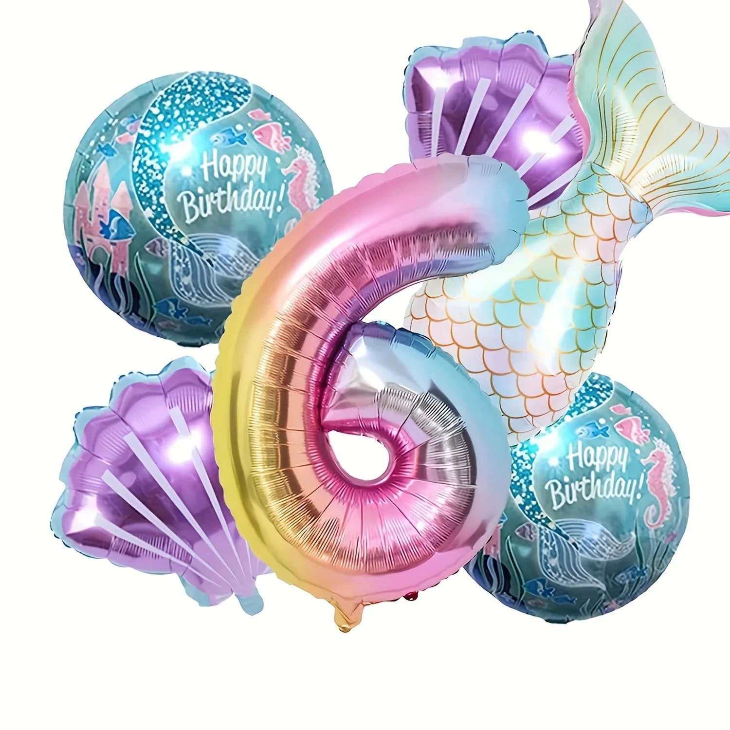 6-teiliges Meerjungfrauenschwanz-Kugel-Set aus digitaler Folienballon, Meerjungfrau, Ozean, Märchen, Meer, Thema, Mädchen, Geburtstag, Party, Nummer 0–9, Dekoration – Detail 12