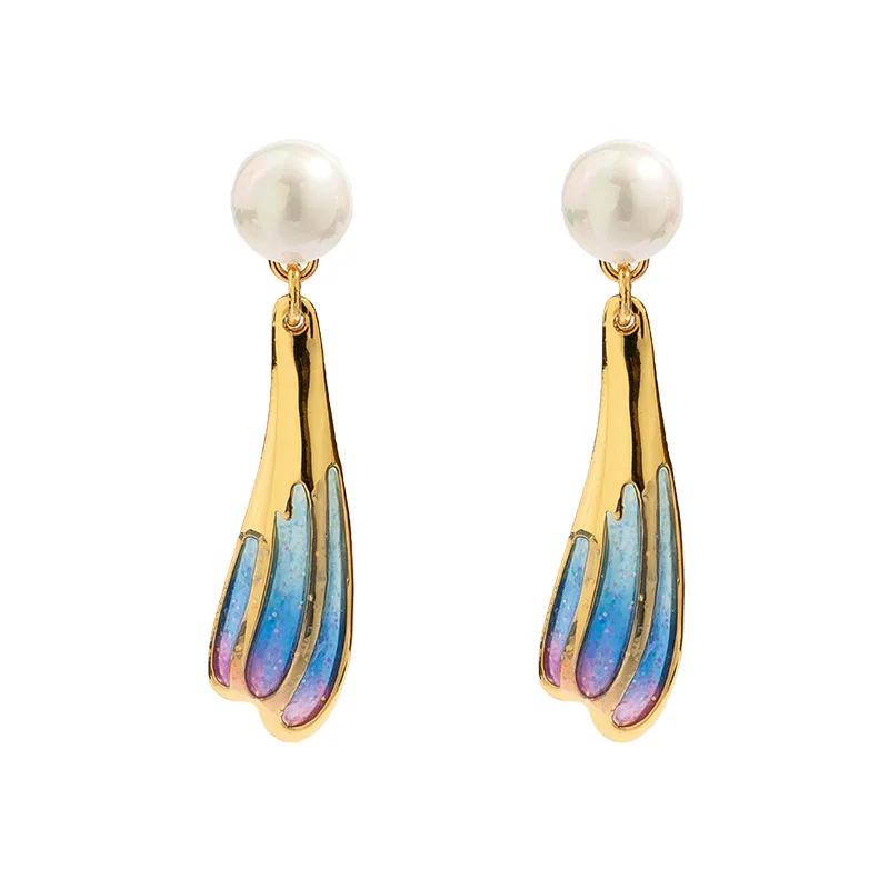 

New Arrival Hand-painted Enamel Orange Pink Blue Petals Tassels Fairy Style Earrings for Women Retro Earrings Vintage Jewelry