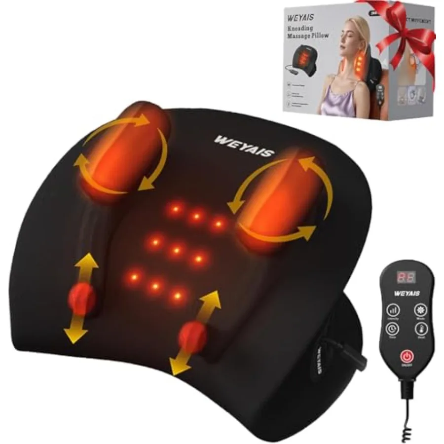 Neck Massager Pillow with Heat for Pain Relief 3 Modes and Strengths Deep Tissue Neck and Shoulder Relaxer Remote Control Black