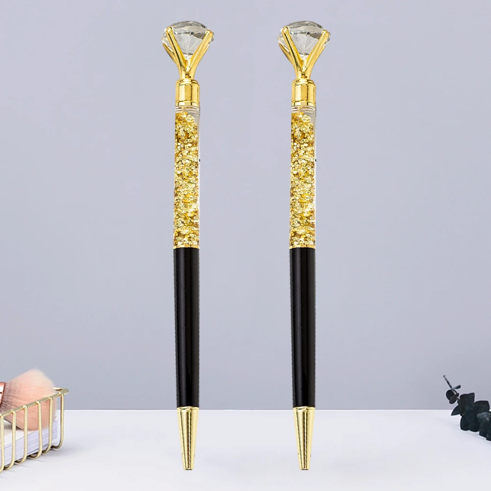 

2pcs Metal Diamond Pen Stationery Office Ball Roller Pen Smooth Writing Wear-Resistant Long Lasting Gift Anniversary