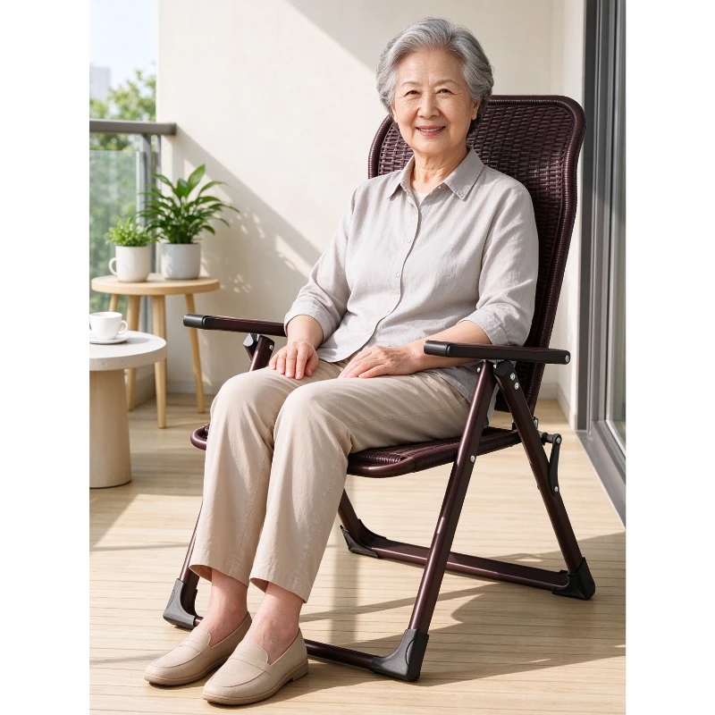 Adjustable Folding Recliner Chair Plastic Rattan Lounger Balcony Leisure Sunbathing Chairs Chaise Lounge