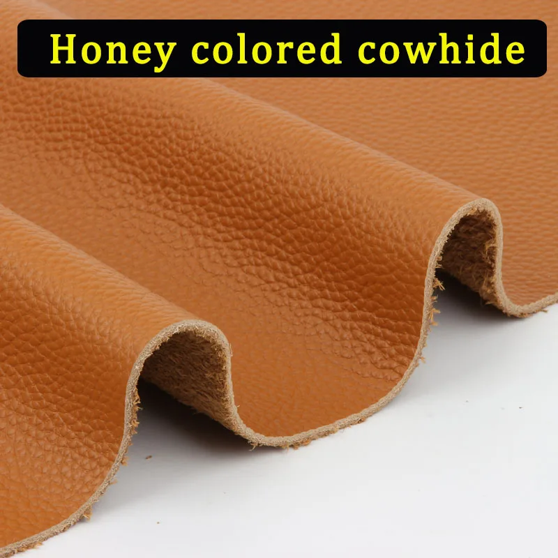 Toda la capa superior está hecha de cuero de vaca, cuero genuino con estampado de lichi de color miel, bolso suave para sofá, cuero para asiento de coche