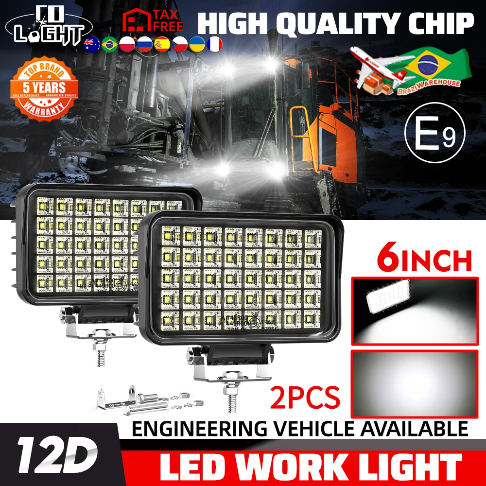 CO LIGHT 6 Inch LED Work Light Off Road 12V 24V E9 Flood Combo Beam Driving for Truck 4x4 Truck ATV Forklift excavator Tractor