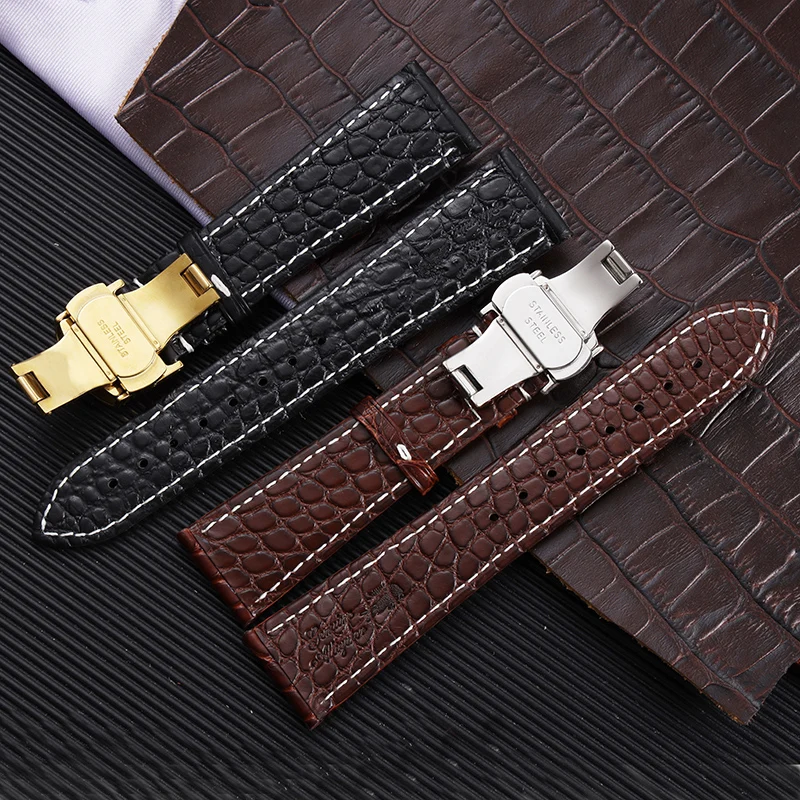 Quality Double-Sided Crocodile Skin Watchband Men's Universal Interface Waterproof Genuine Leather strap16 171819 20 22 mm