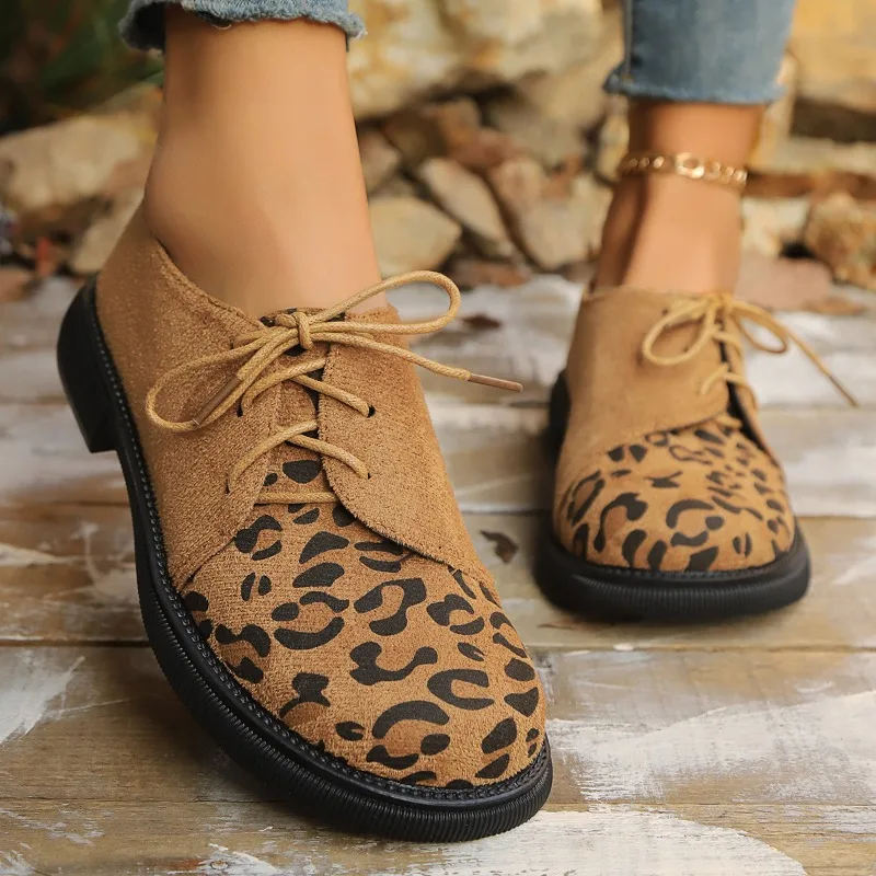Zapatos Oxford con cordones de gamuza para mujer, calzado de moda clásico elegante con punta redonda y tacón bajo, informal, Vintage, cómodo, para todas las estaciones