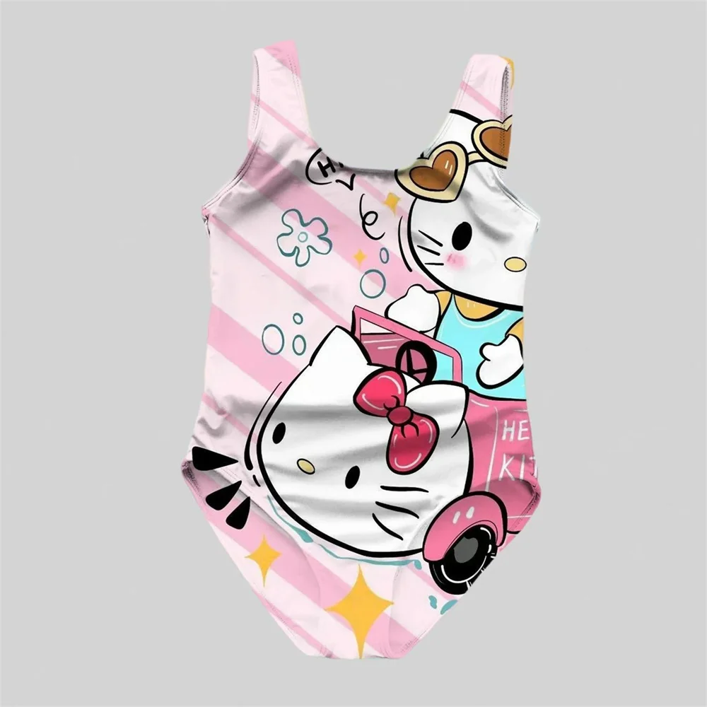 New MINI Girls One Piece Swimsuit Fashion Hello Kitty and Friends Cartoon Print Swimsuit  Summer Women's Sleeveless Swimsuit