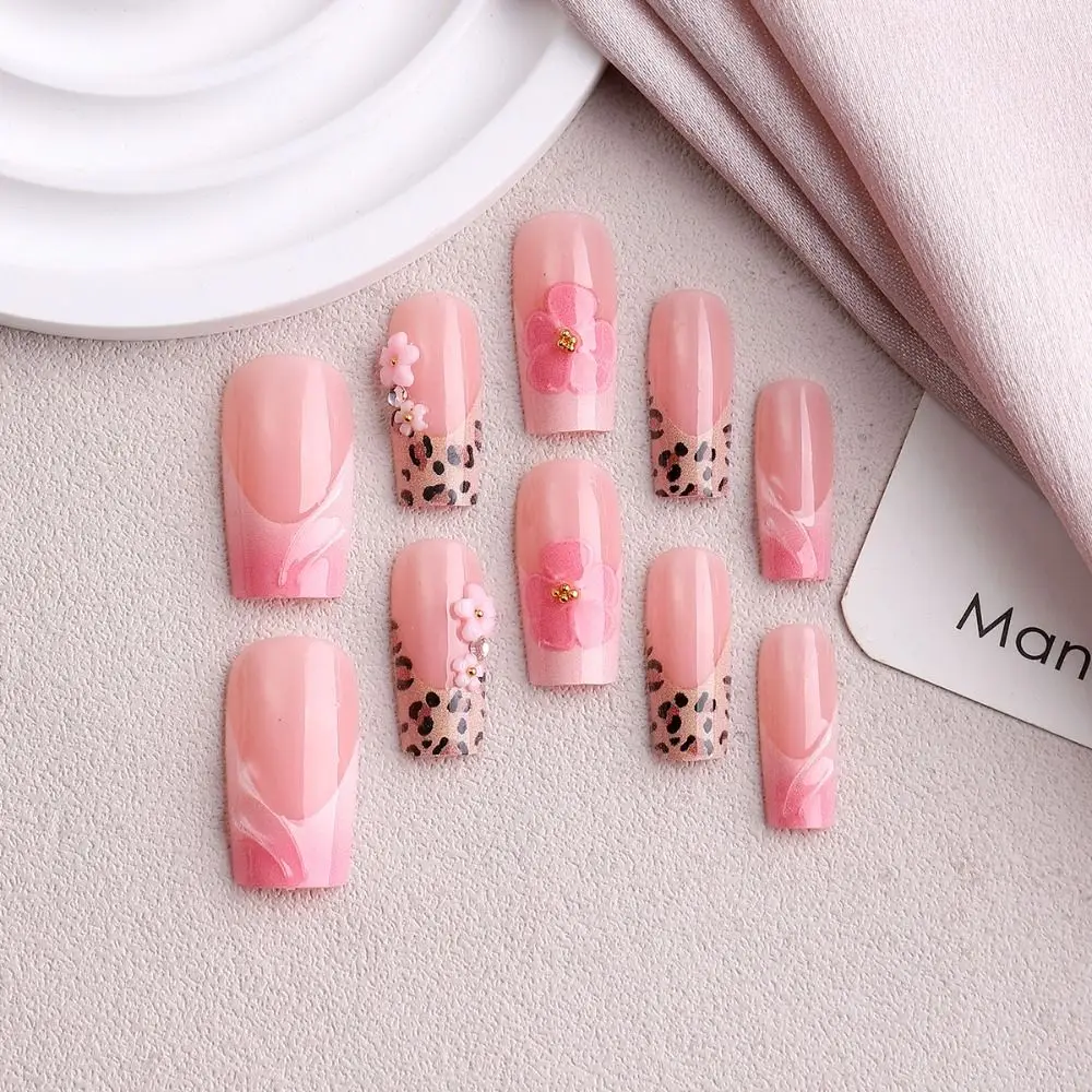 24pcs/box Flower 3D Fake Nails Women Wearable Manicure Jelly Gel Fake Nails Easy To Wear Full Cover Nail Tips view 3