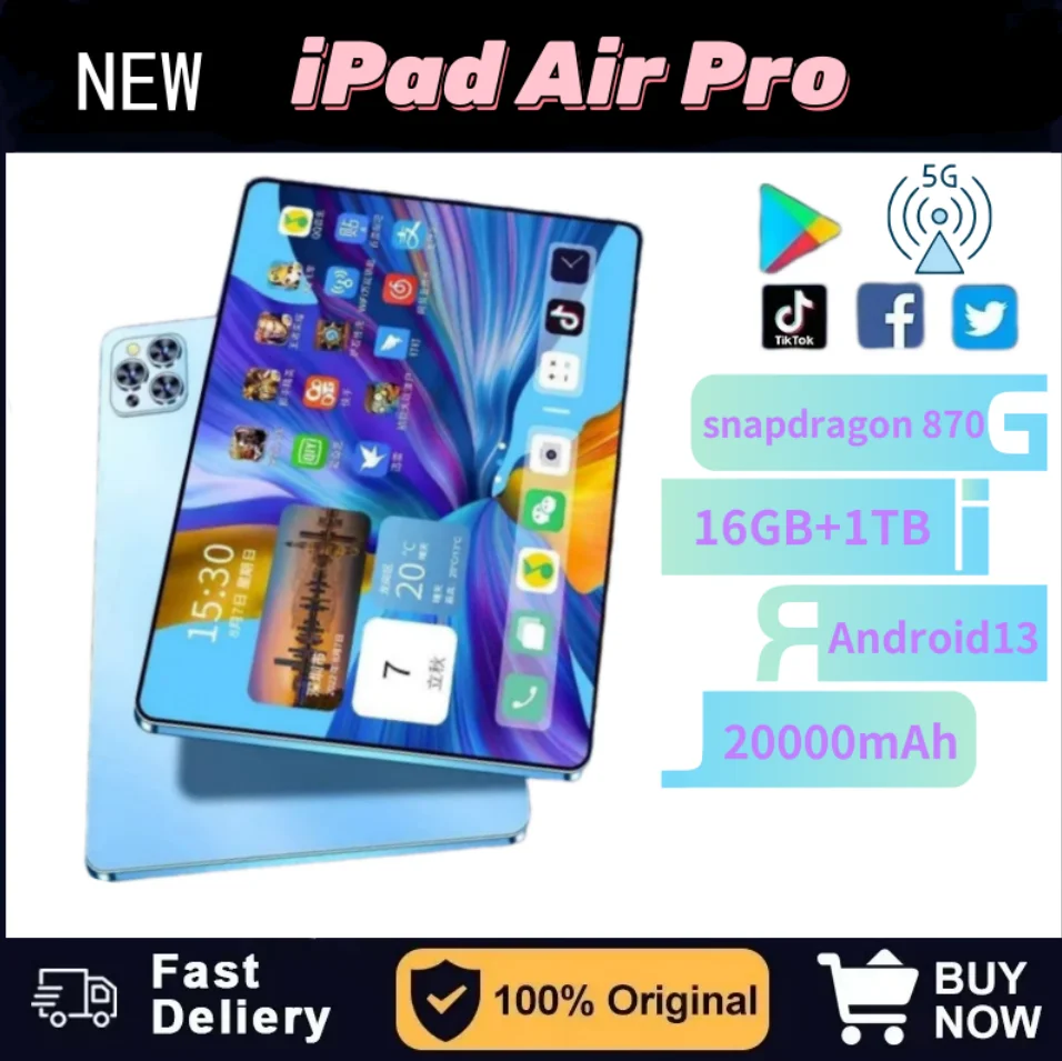 New Global Edition Tablet IPad Air Pro 11-inch 16GB RAM 1TB ROM Android 13 snapdragon870 Bluetooth 5G Dual SIM Dual Standby WIFI