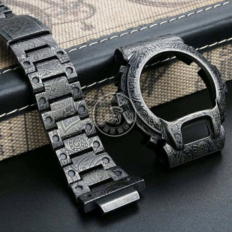 For Casio G-SHOCK Modified Metal Case Strap DW-6600 DW-6900 DW-6903 DW6900 Precision Steel Paisley Retro Carved Bezel Watchband