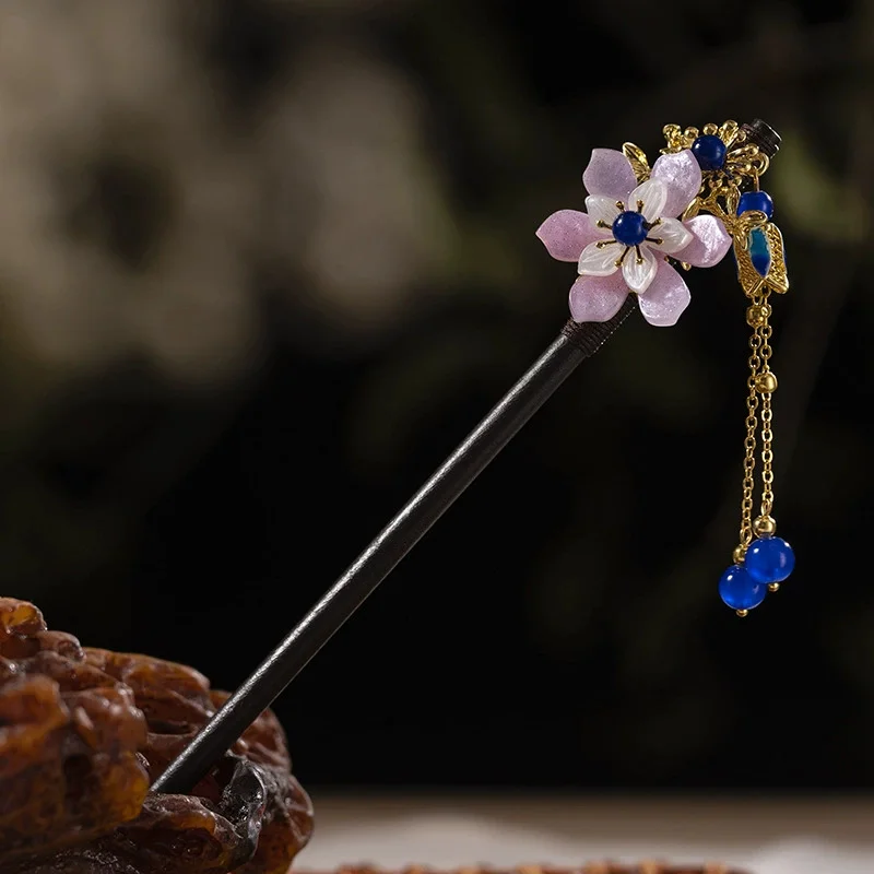 1Pc Wooden Hairpin Headwear for Women'S Chinese Style Flower Tassel Hair Sticks Headdress Elegant Hair Styling Accessories Gifts image 5