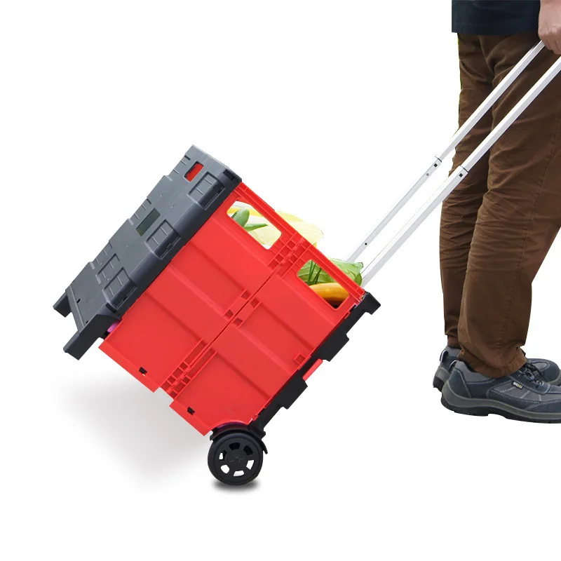 Storage Box Trolley Cart Supermarket Folding Convenient Shopping Cart Folding Trolley Vegetable Basket Trolley Grocery Cart