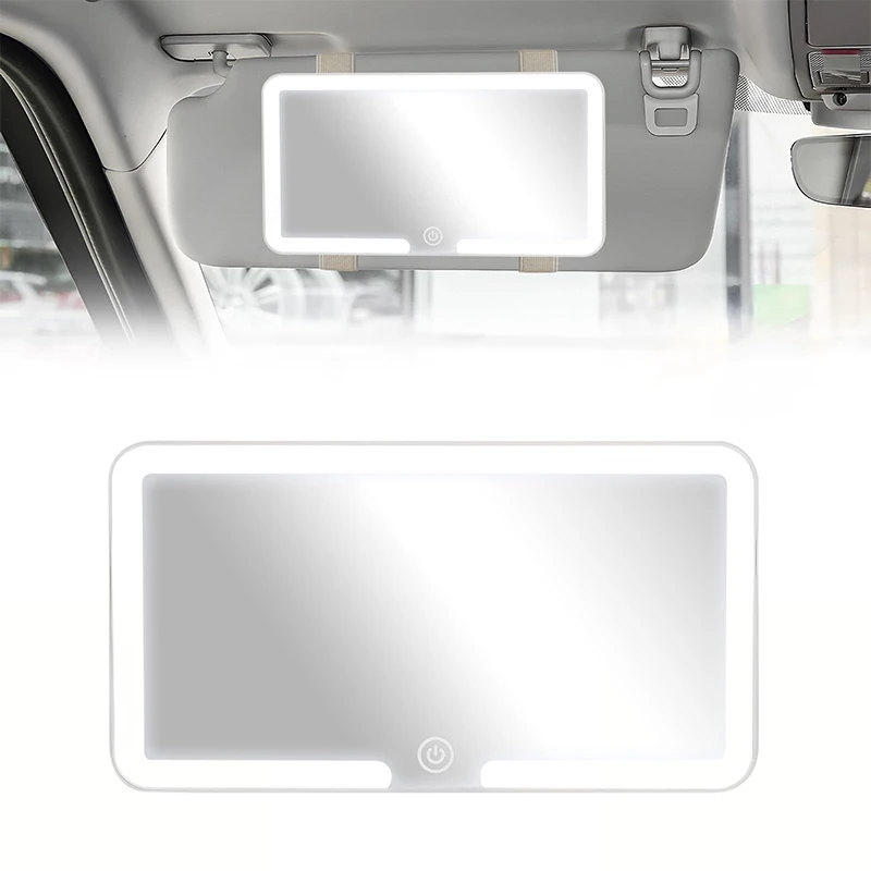 Espelho de Maquiagem LED para Visor Solar do Carro, Retrovisor Recarregável com 3 Temperaturas de Luz