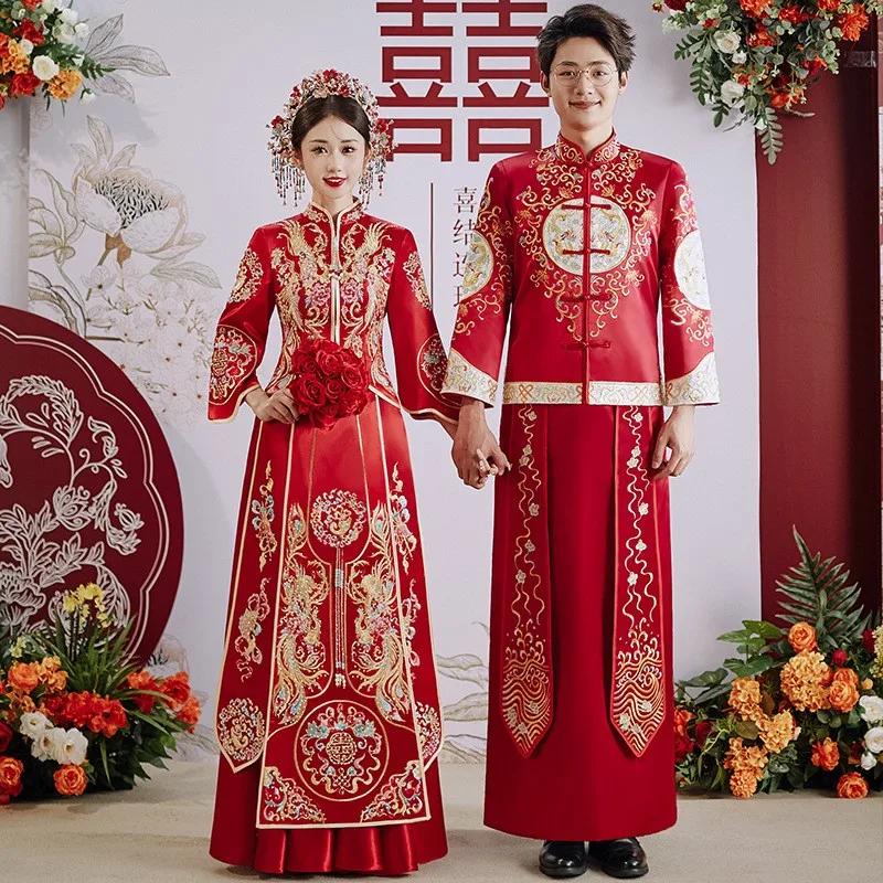 

New Chinese-style elegant dragon and phoenix gown dress