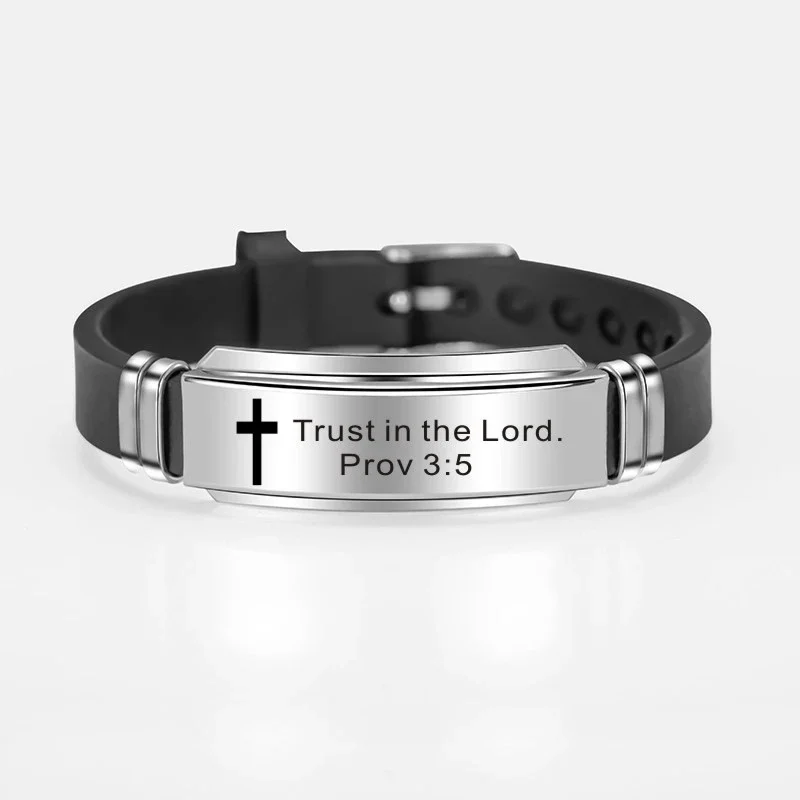 Kreuz Jesus Schrift Zitat Armband Christian Bibel Vers Edelstahl Armbänder Silikon Armband