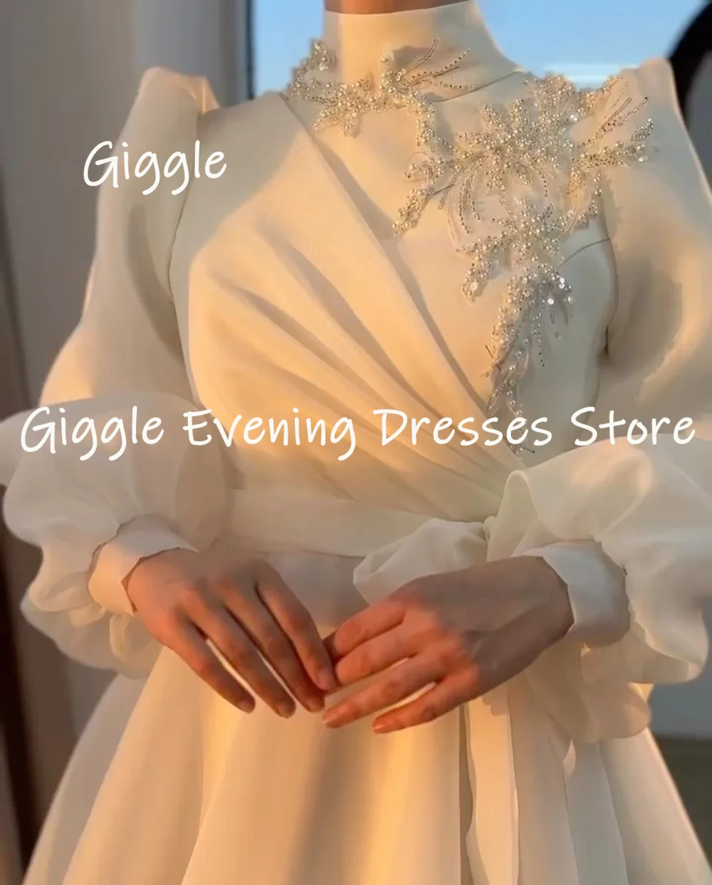 Giggle Sequins Beaded  Long Sleeves High Neckline Luxury Wedding Dresses for Women 2023  Bow Zipper Up A-line  vestidos de novia