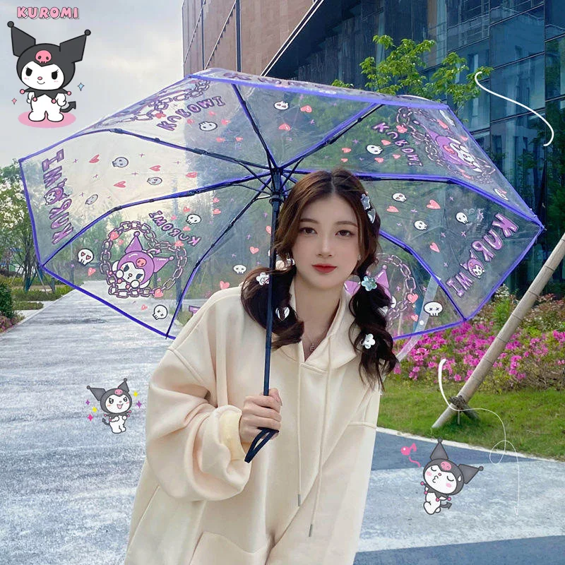 Sanrio Umbrella Kuromi Automatic Folding Umbrellas Cinnamoroll Y2K Hello Kitty Melody Portable Folding Transparent Umbrellas