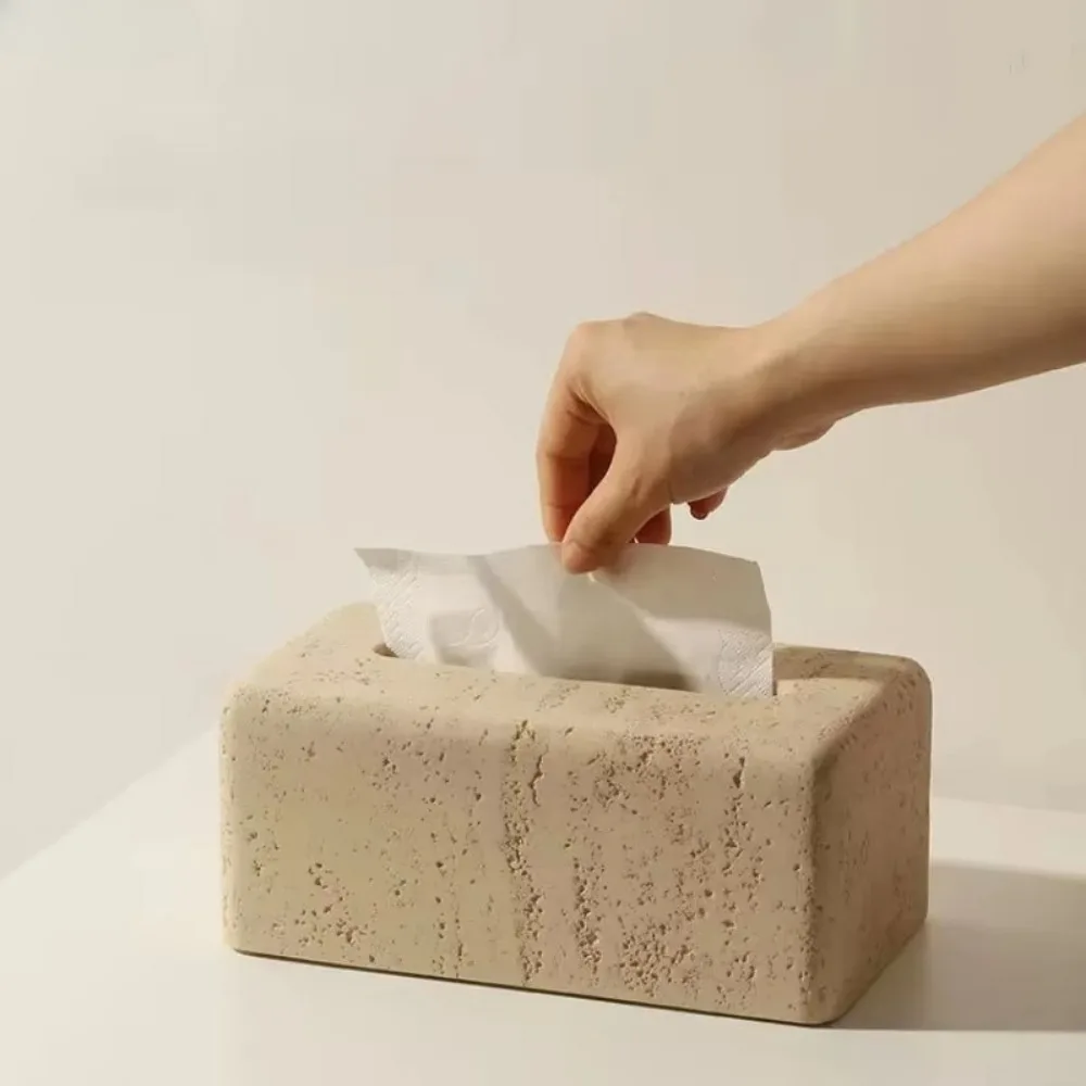 Imitation Stone Tissue Box Rectangular Desktop Napkin Holder Decorative Paper Storage Box Home Office Organizer