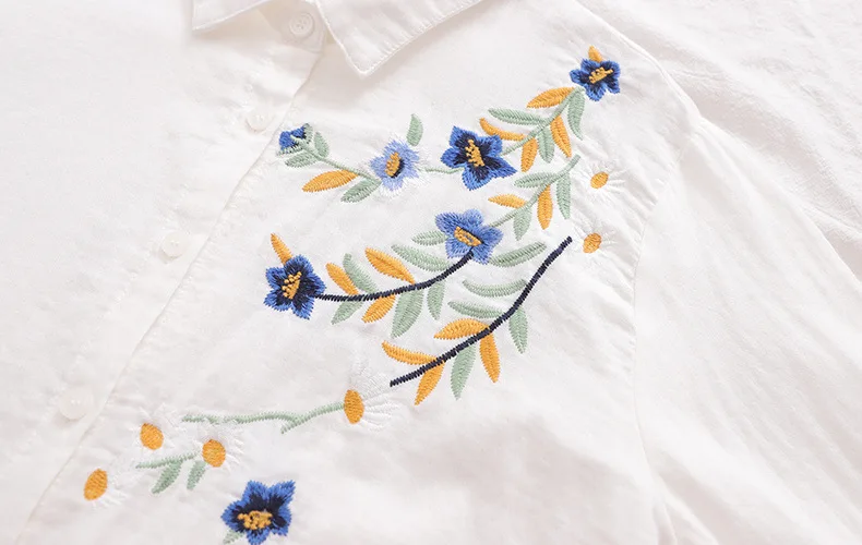 New Spring Cotton Casual Sweet Shirt Women Long Sleeve Lapel Floral Embroidery Tops Girl Loose Blouses 2024 Summer T43844QM