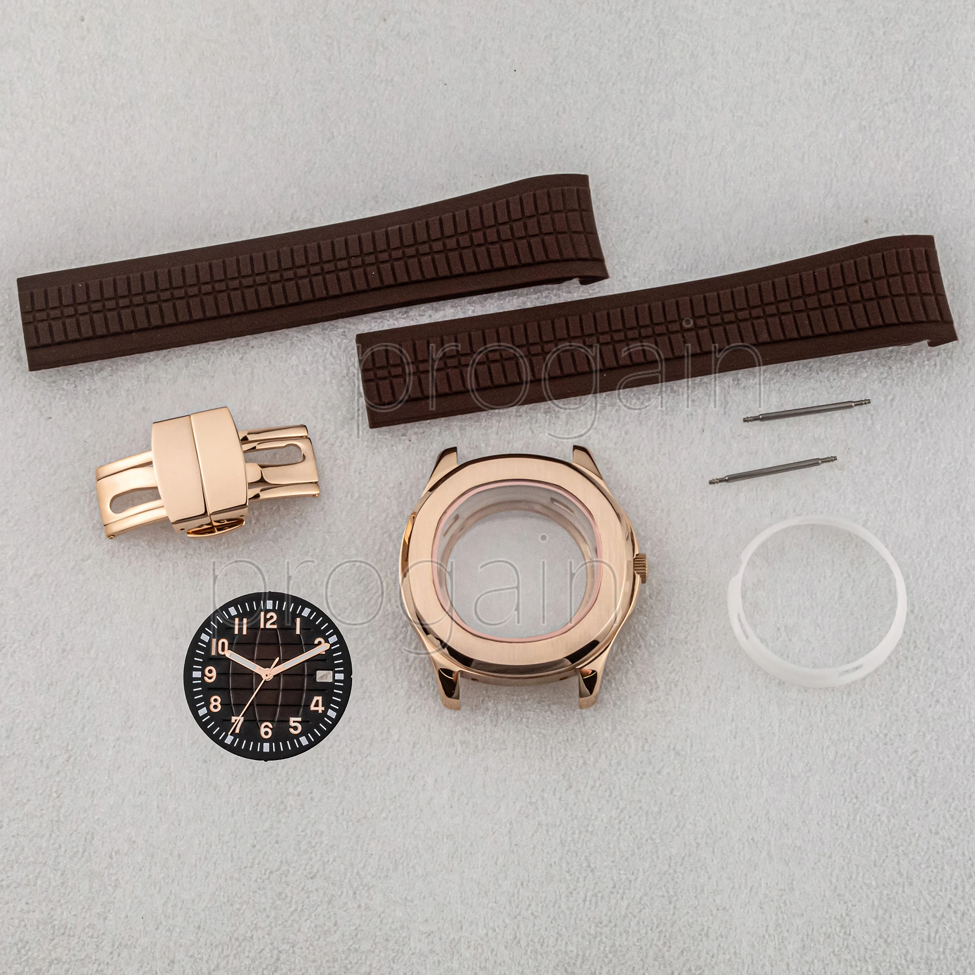 

NH35 Stainless Steel Watch Case Band Dial Rubber Strap Green Luminous Hands for AQUANAUT Nautilus NH36 Movement 42MM Watch Case