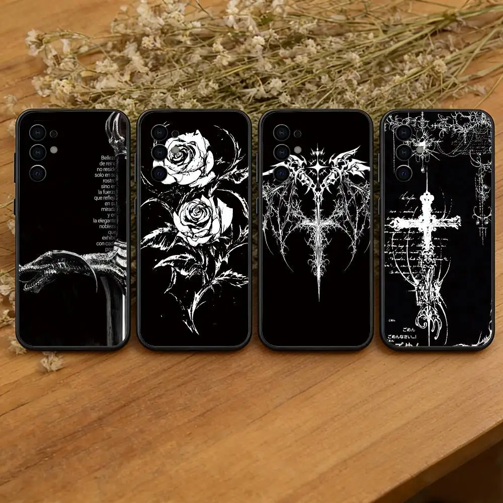 Gothic Cyber Sigil Cross Phone Case For Samsung S25,S24,S21,S22,S23,S30,Ultra,S20,Plus,Fe,Soft Silicone Black Cover