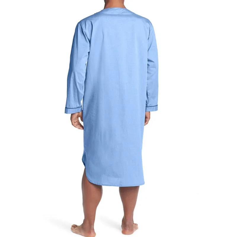2024 Men Muslim Summer Loose Robe Solid Color Vintage Stand Collar Long Sleeve Robes Saudi Arabia  Moroccan Muslim Solid Pajamas