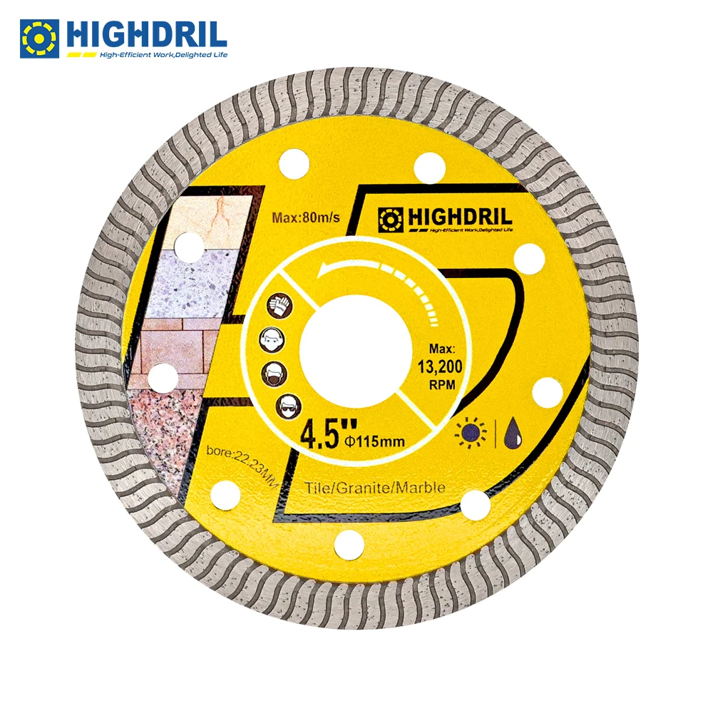 HIGHDRIL 1/2pcs Superthin Cutting Disc 105/115/125mm Diamond S-shaped Turbo Saw Blade Ceramic Tile Marble Granite Cutter Plate
