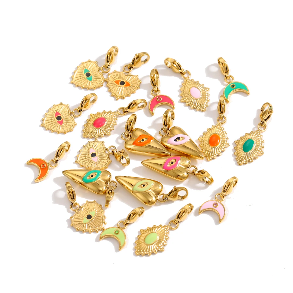 CARLIDANA New Heart DIY Lobster Clasp Pendant Enamel Moon Lucky Eye Stainless Steel Buckle Necklace Jewelry Pendant Charms