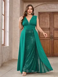 Plus Size Female Sequins Dresses V-neck Sleeveless Sexy Summer Dress For Women 2024 Elegant Lady Wedding Party Dresses