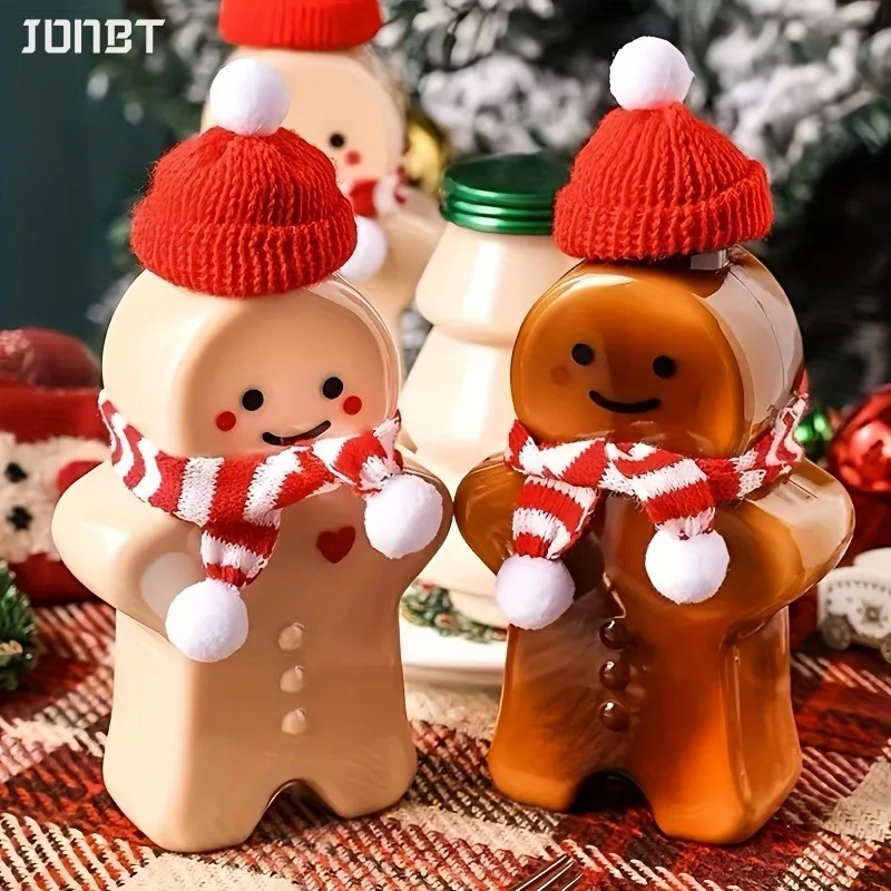 

10PCS Transparent Plastic Water Bottle Christmas Gingerbread Man Shaker Drink Bottle Milk Tea Sealed Bottle Beverage Drinkware