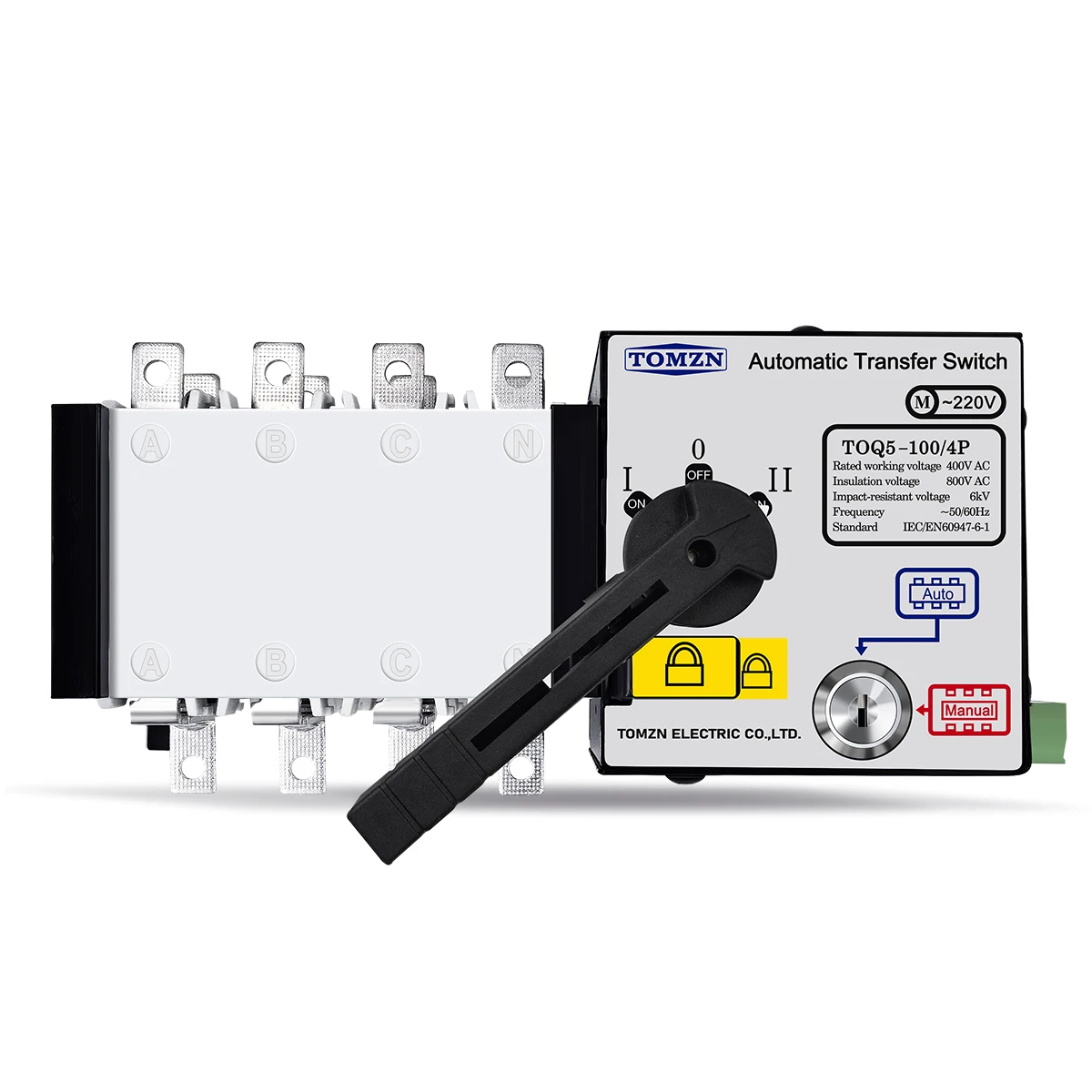 TOMZN TOQ5 4P 100A Automatic Transfer Switch ATS Dual Power Changeover Switch For Solar Generator Emergency Power Supply