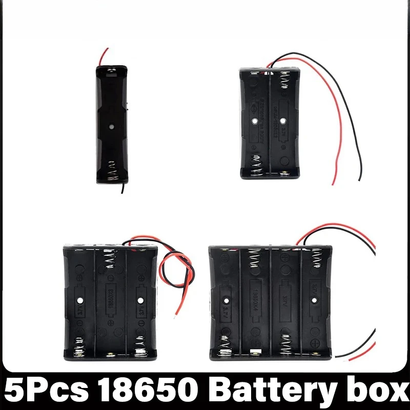 

Rechargeable 18650 Battery Storage Box Holder Container 5 Slot Plastic For Case With Wire Lead Adapter 5pcs set