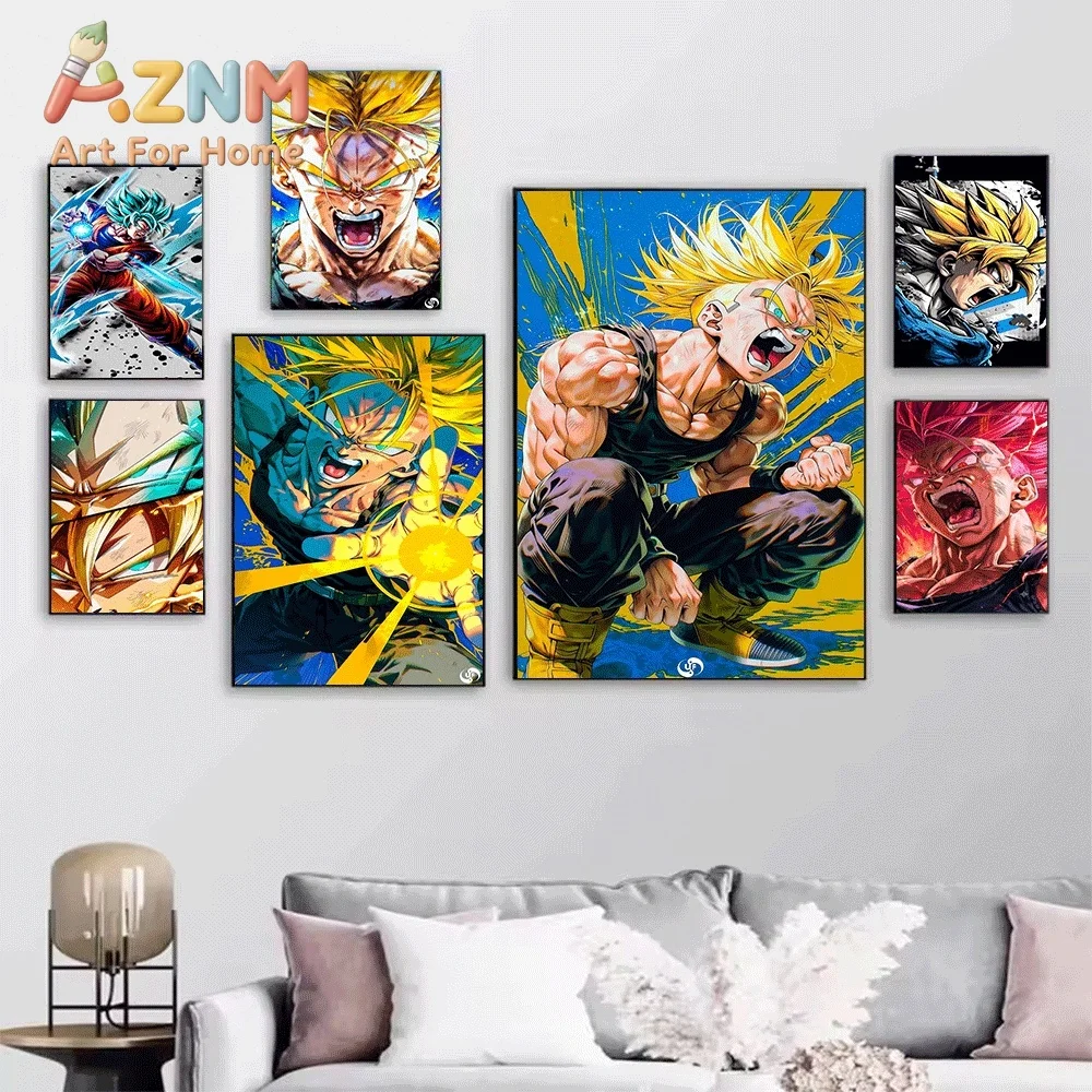 Dragon Ball Z Super Saiyan Gohan Future Trunks Battle Damage Close Up Collage Canvas Painting Unframed Anime Wall Art Poster f