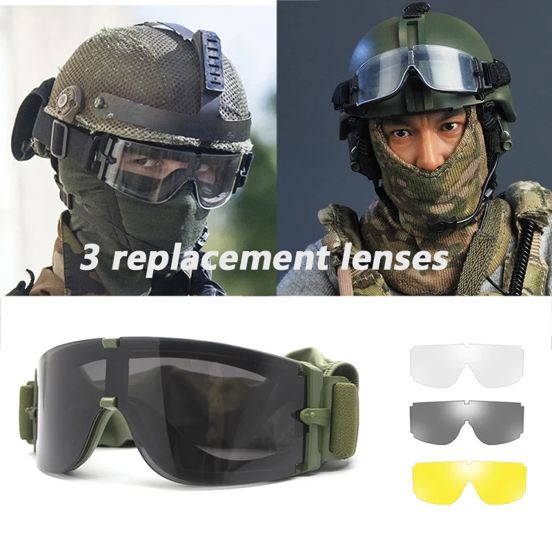 

Tactical Goggles 3 Lens Windproof Dustproof Shooting Motocross Motorcycle Mountaineering Glasses CS Safe Protection Goggles