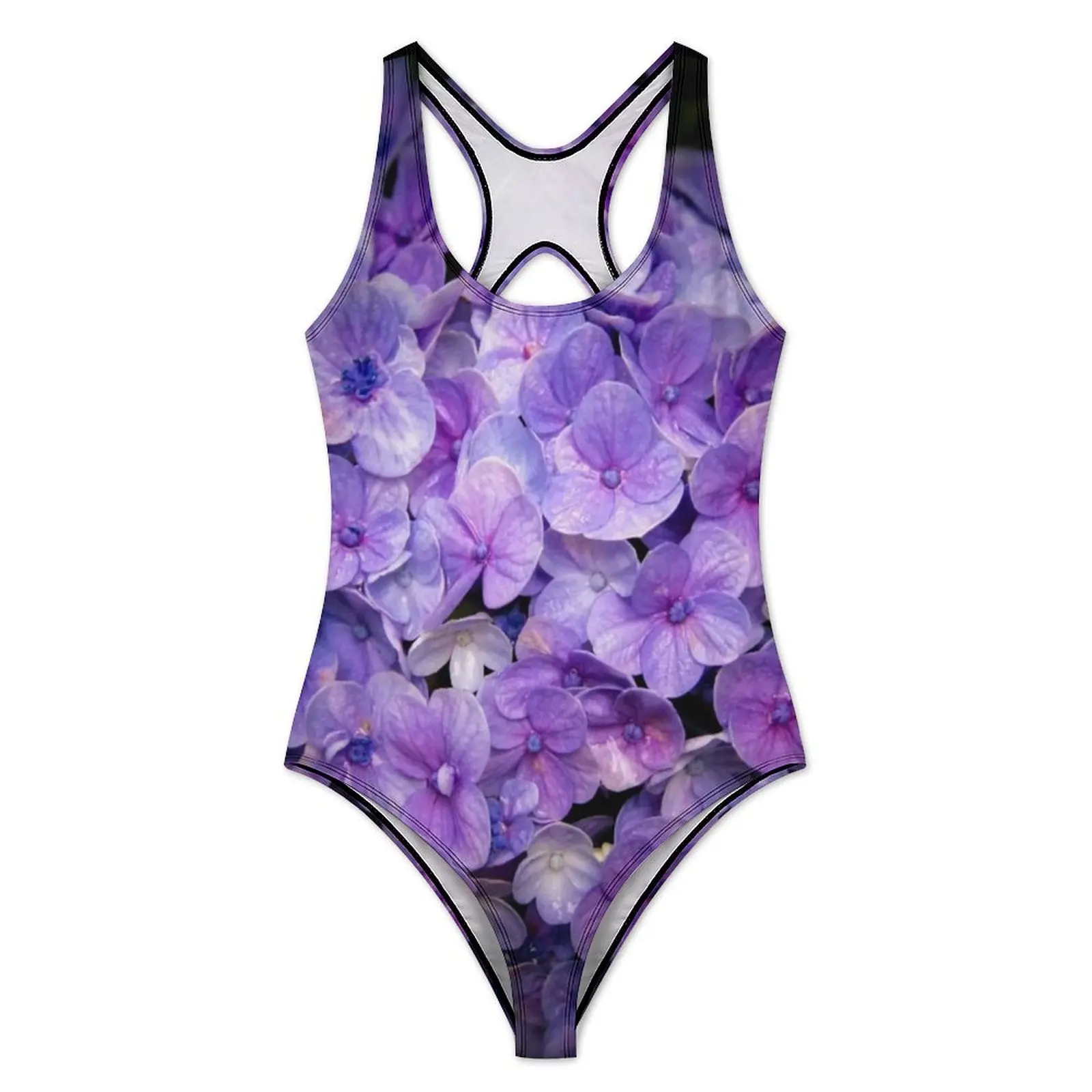 Lavender Swimsuit Sexy Purple Day Flowers Print Women Swimwear One-Piece Stylish Swimsuits Holiday Rave Push Up Beach Outfits