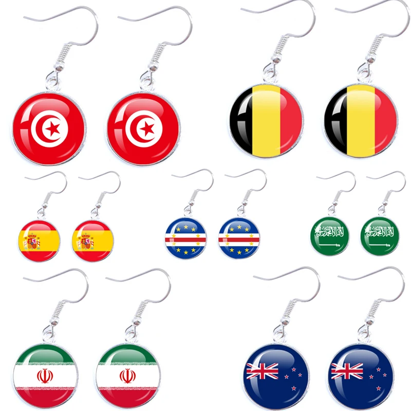 New Zealand, Colombia,Austria,Brazil Etc National 16mm Hand made Round earring Alloy Glass Earring  Jewelry Women Gift