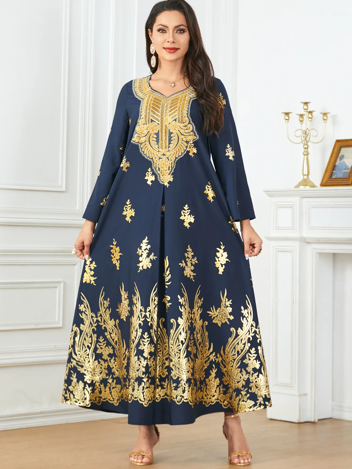 Morocco Eid Muslim Party Dress for Women Ramadan Embroidery Abaya Dresses Print Kaftan Vestido Largos Dubai Turkey Robe Jalabiya