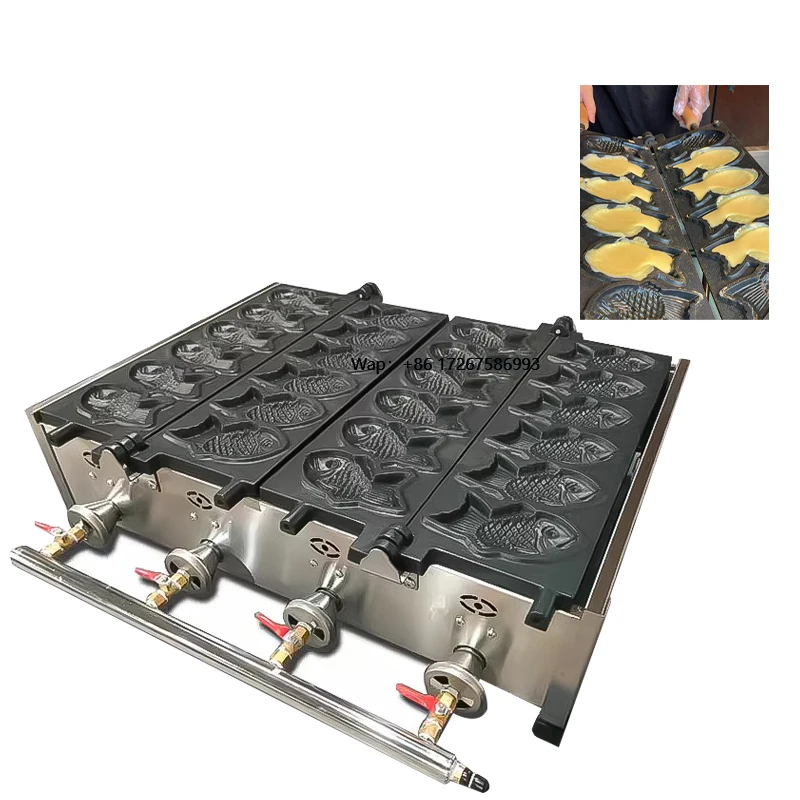 ماكينة صنع المافن تاياكي الغازية ذات 12 شبكة من الفطائر التجارية على شكل سمكة شاوبينج (كعكة خبز في الشواية) ماكينة الوجبات الخفيفة في الشوارع