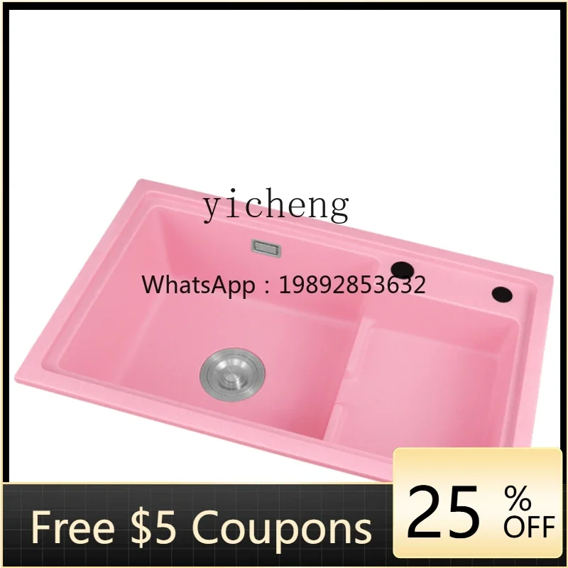 

LYY Pink Quartz Sink Big Single Drop-in Sink Washing Basin Domestic Sink