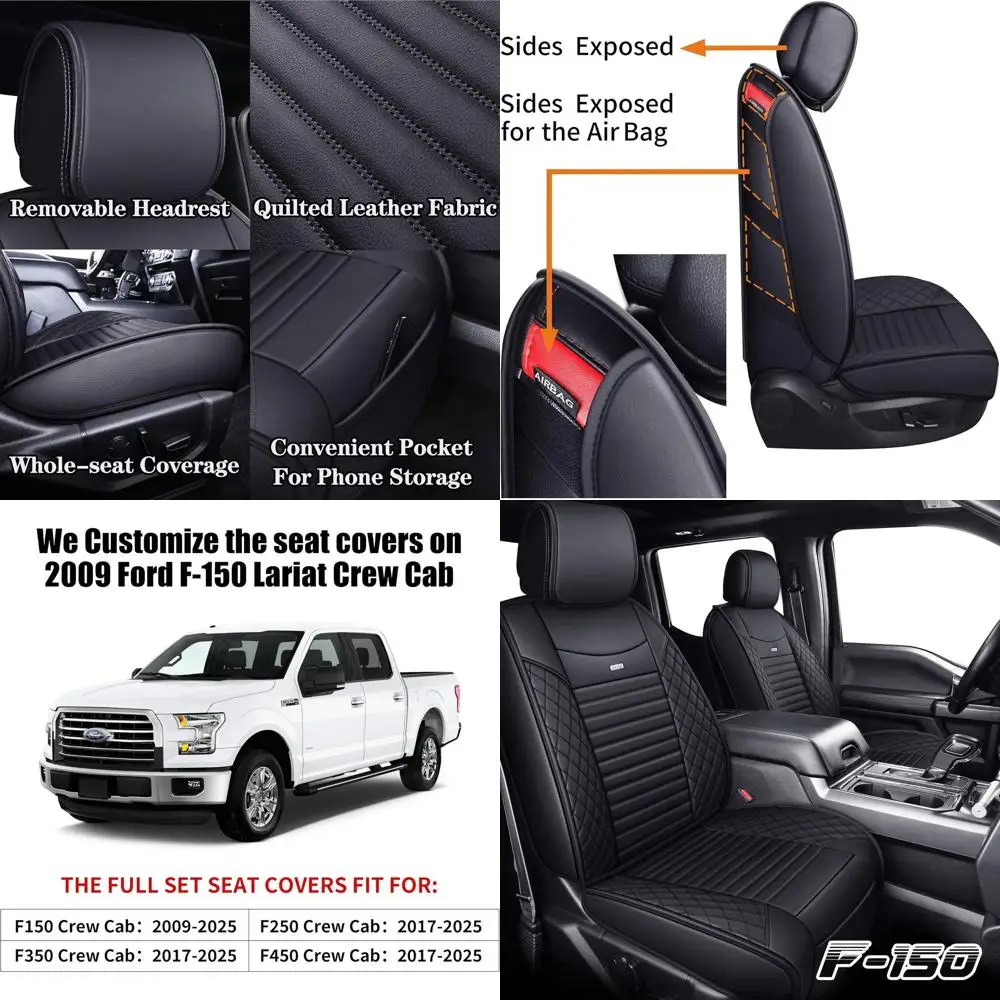 

2 Front Seat Covers for 2009-2025 Ford F150 Truck Seat Covers Waterproof Leather Seat Protectors Custom Fit for 2017-2025 F250 F