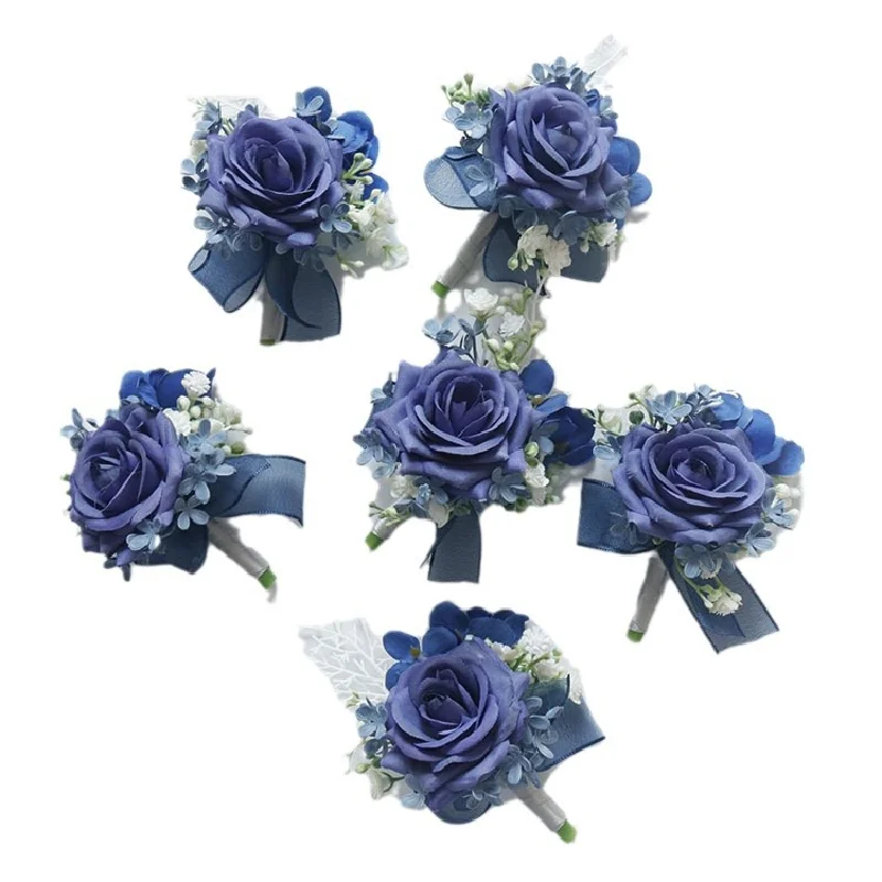 2436Wedding flower bouquet artificial flower business celebration opening guest corsage boutonniere handed flower dark blue