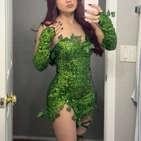 Womens Halloween Forest Fairy Elf Cosplay Dress Up Costume Sequin Dress Outfits Halloween Fancy Dress with Gloves